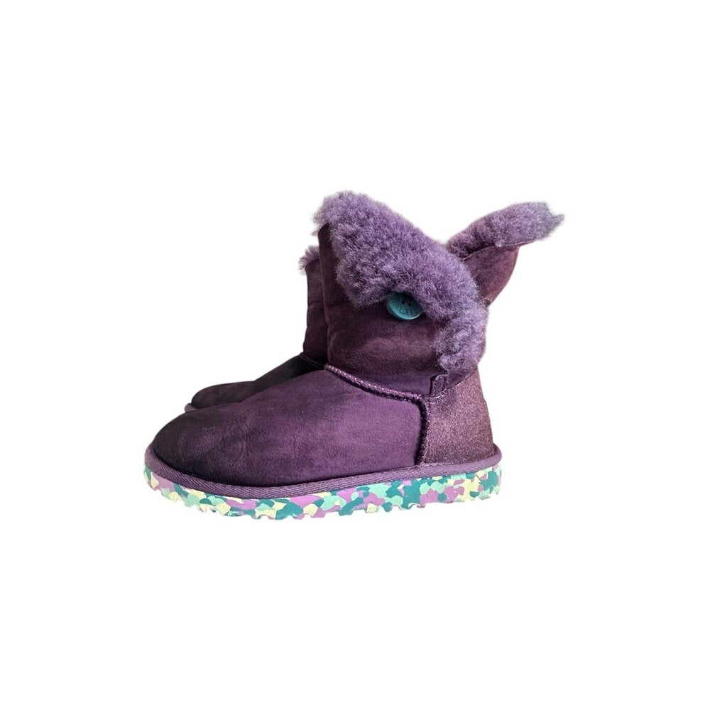 UGG Australia K Bailey Button Shoal Kids 4 Purple Suede Camo Sole Boots 1006638K